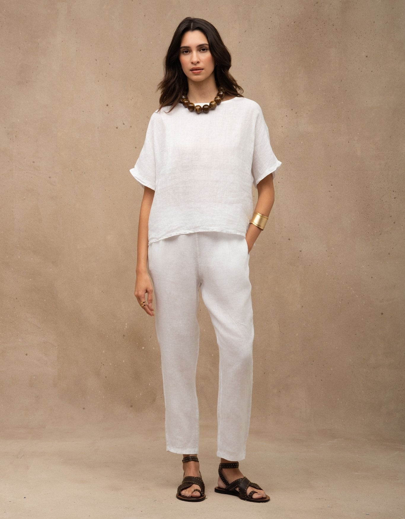 CALÇA EDUARDA MADRE REINA LINHO BRANCO