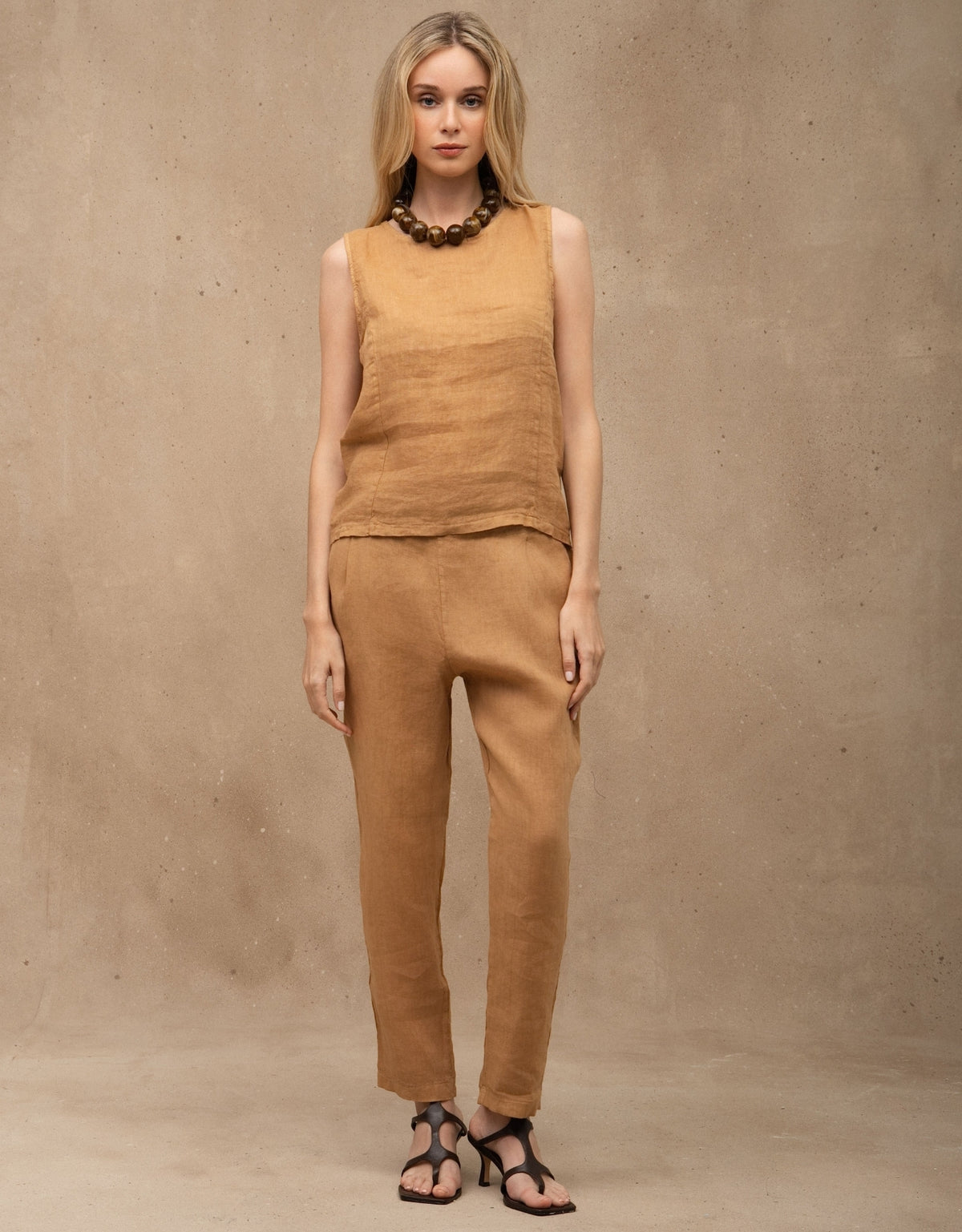 CALÇA EDUARDA MADRE REINA LINHO CAQUI