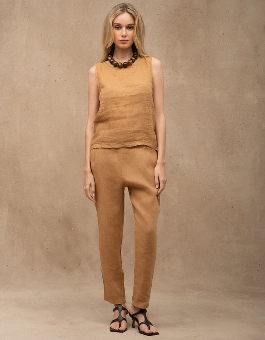 CALÇA EDUARDA MADRE REINA LINHO CAQUI