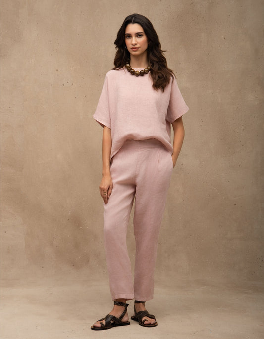 CALÇA EDUARDA MADRE REINA LINHO ROSA PÓ