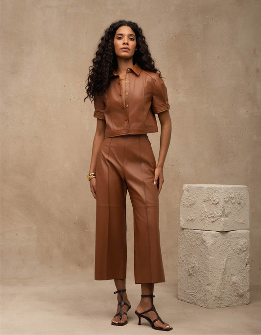 CALÇA PANTACOURT CECÍLIA MADRE REINA COURO CARAMELO