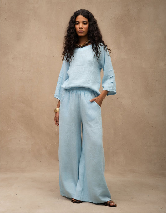 CALÇA PANTALONA MADRE REINA LINHO AZUL ÁGATA