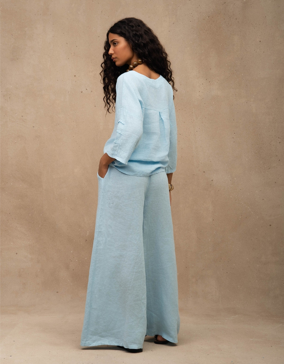 CALÇA PANTALONA MADRE REINA LINHO AZUL ÁGATA