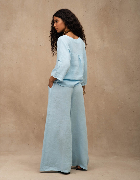 CALÇA PANTALONA MADRE REINA LINHO AZUL ÁGATA