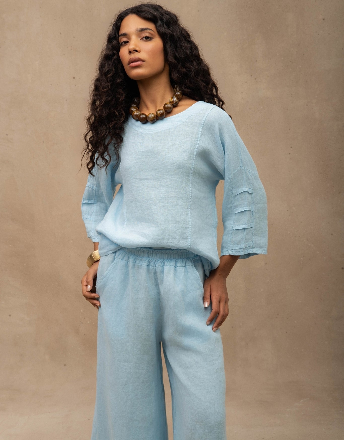 CALÇA PANTALONA MADRE REINA LINHO AZUL ÁGATA