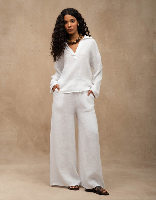 CALÇA PANTALONA MADRE REINA LINHO BRANCO