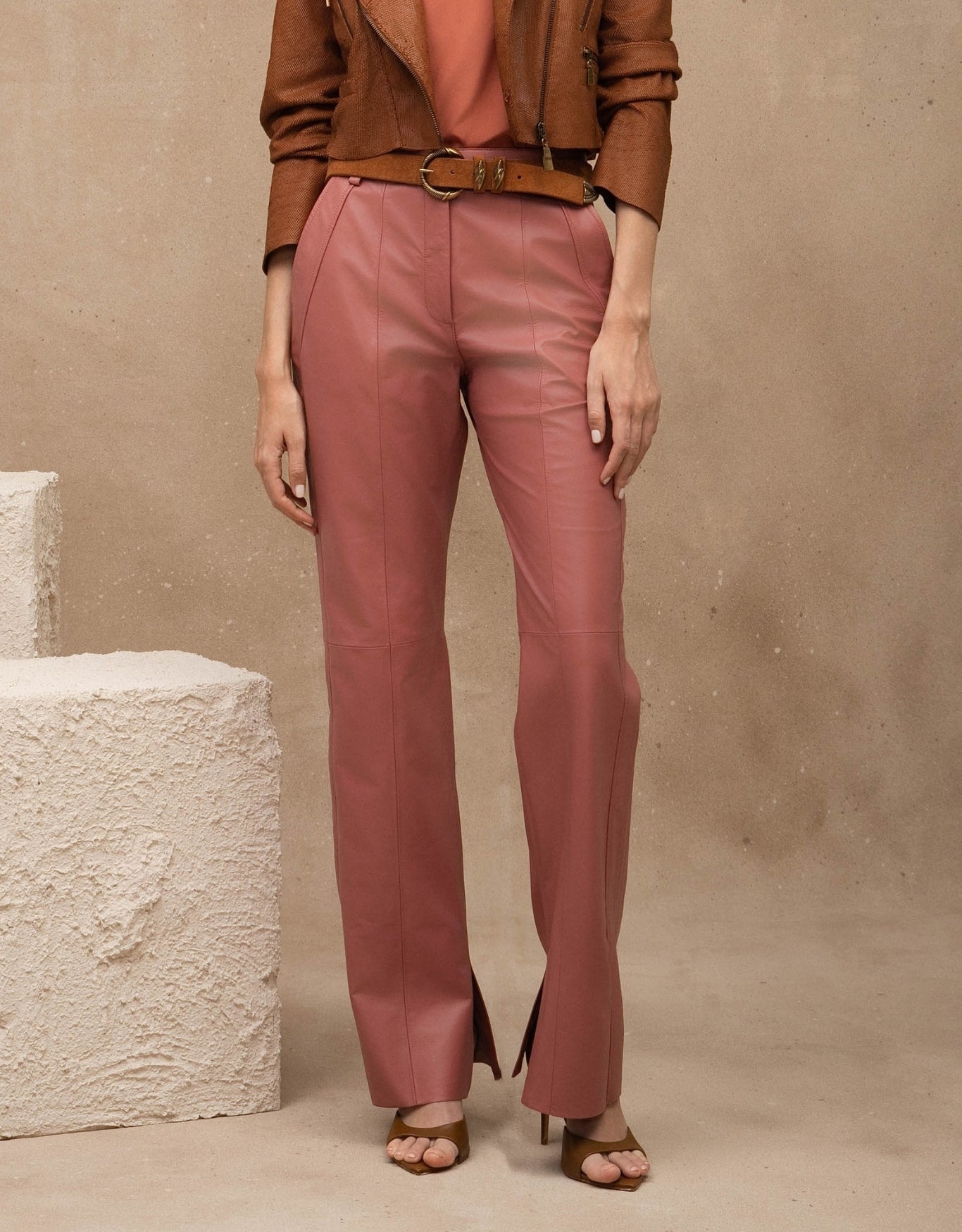 CALÇA STELLA MADRE REINA COURO ROSA ROMÃ