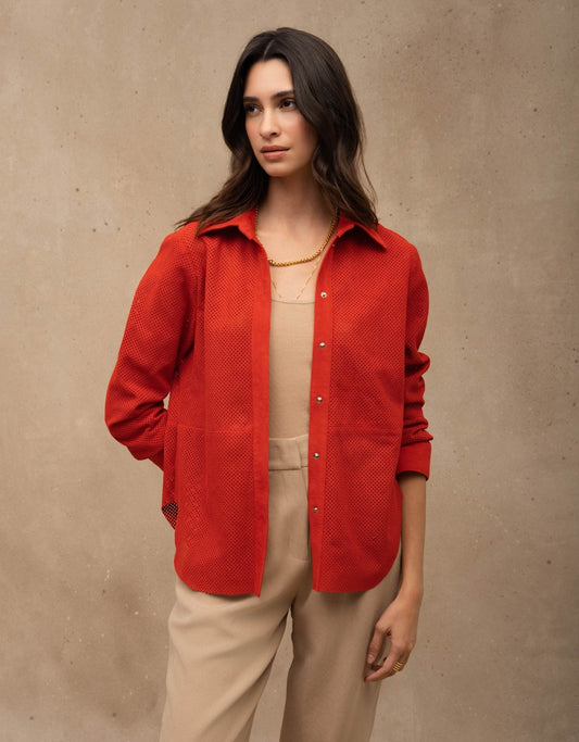 CAMISA BRUNA MADRE REINA CHAMOIS VERMELHO TOMATE