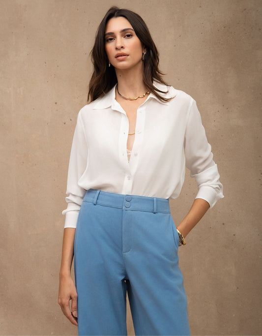 CAMISA CLÁSSICA PESPONTO MADRE REINA SEDA OFF WHITE