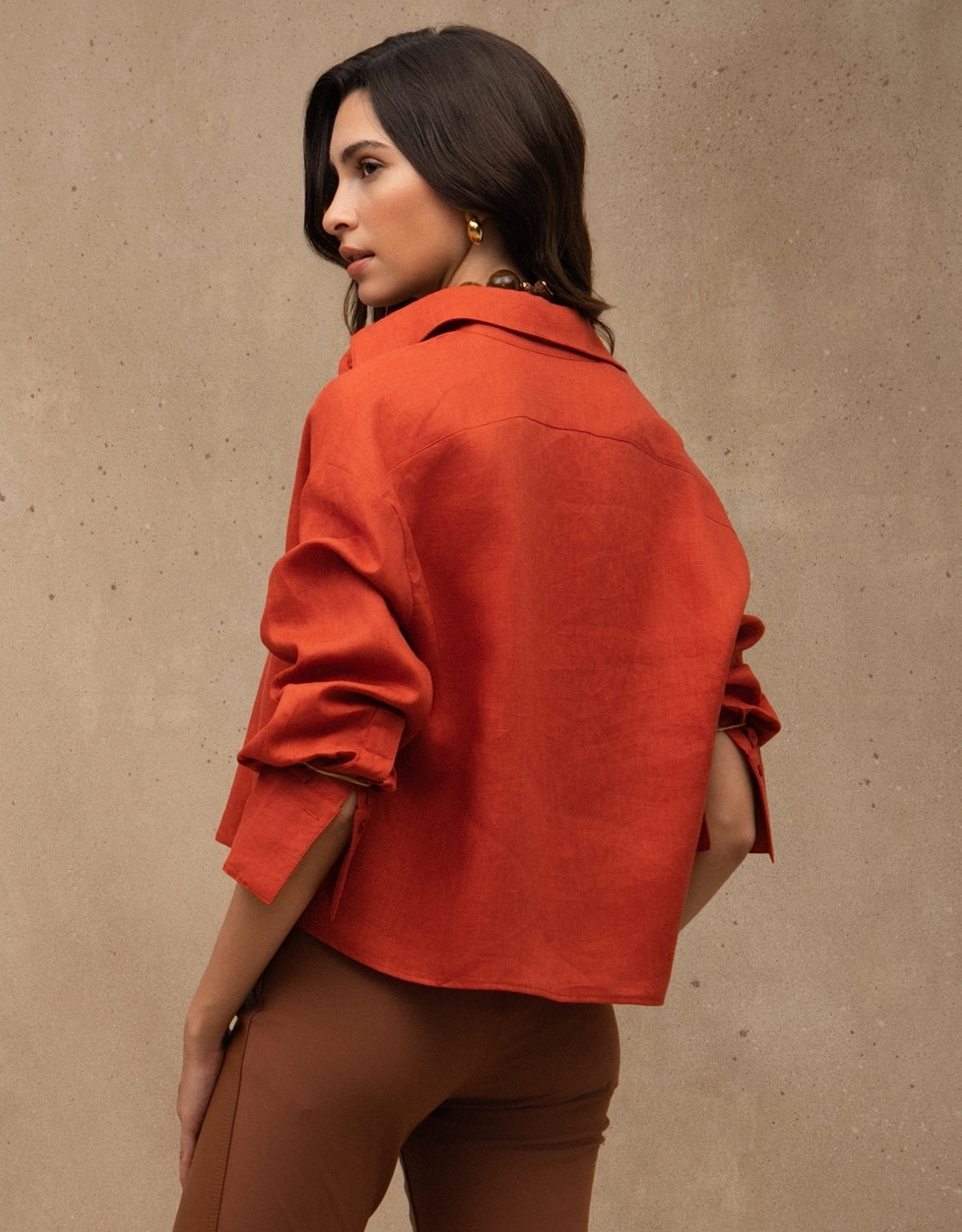 CAMISA CROPPED LINA MADRE REINA LINHO LARANJA PAPRIKA