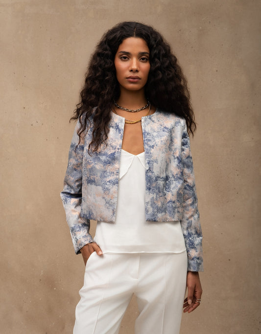 CASAQUETO BROCADO MADRE REINA ALFAIATARIA  AZUL ÁGATA