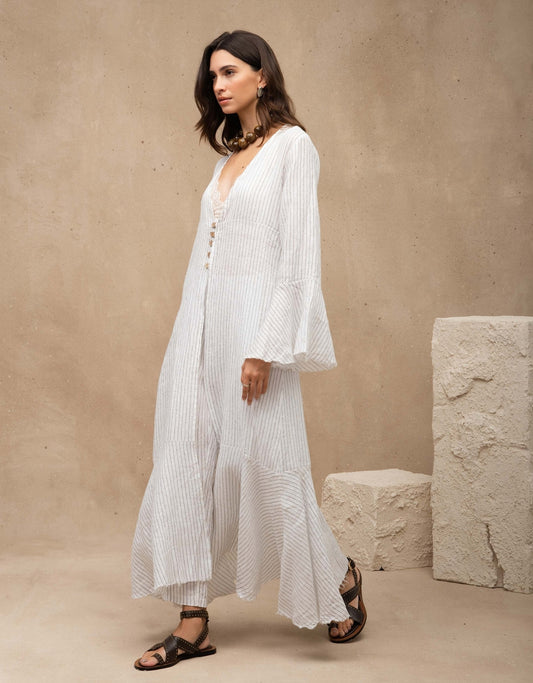 CHEMISE CLASSIC MADRE REINA LINHO BRANCO RISCA DE GIZ