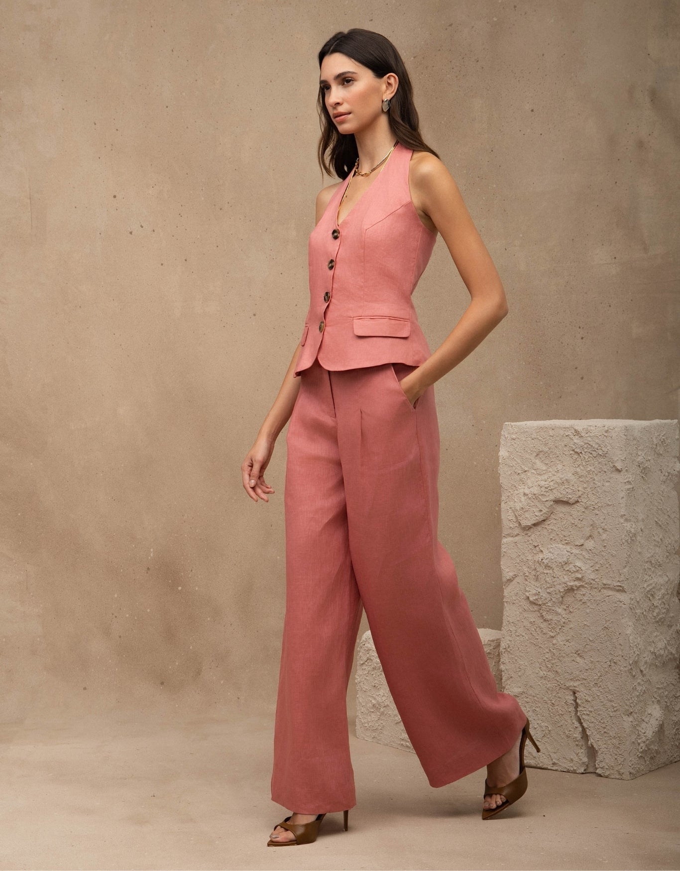 BLUSA FRENTE ÚNICA ROMANA MADRE REINA LINHO ROSA ROMÃ