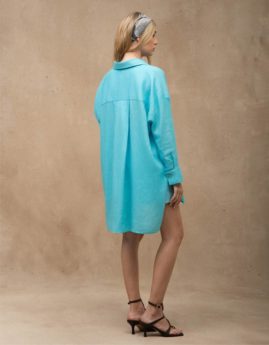 MAX CAMISA MADRE REINA LINHO AZUL TURQUESA