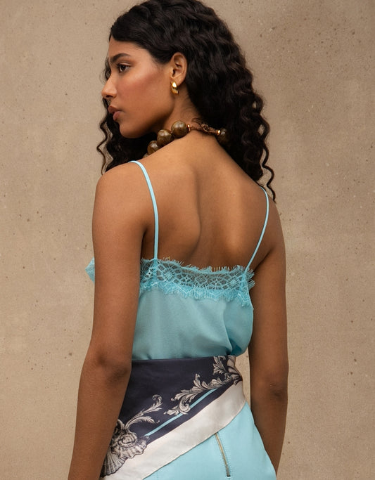 REGATA MADRE REINA SEDA AZUL TURQUESA