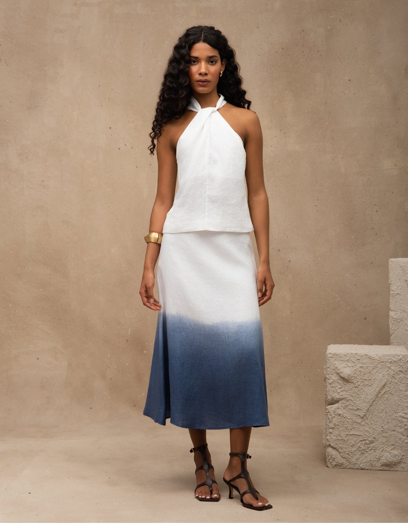 SAIA ANNA OMBRÉ MADRE REINA LINHO AZUL MARINE