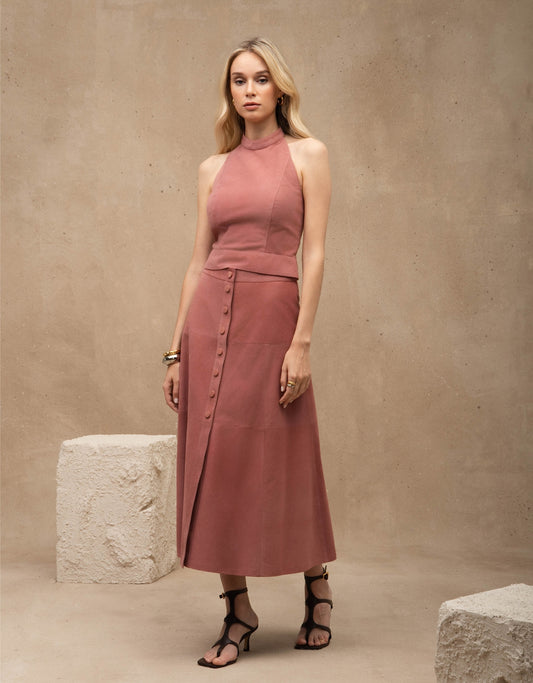 SAIA BOTÕES MADRE REINA CHAMOIS ROSA ROMÃ