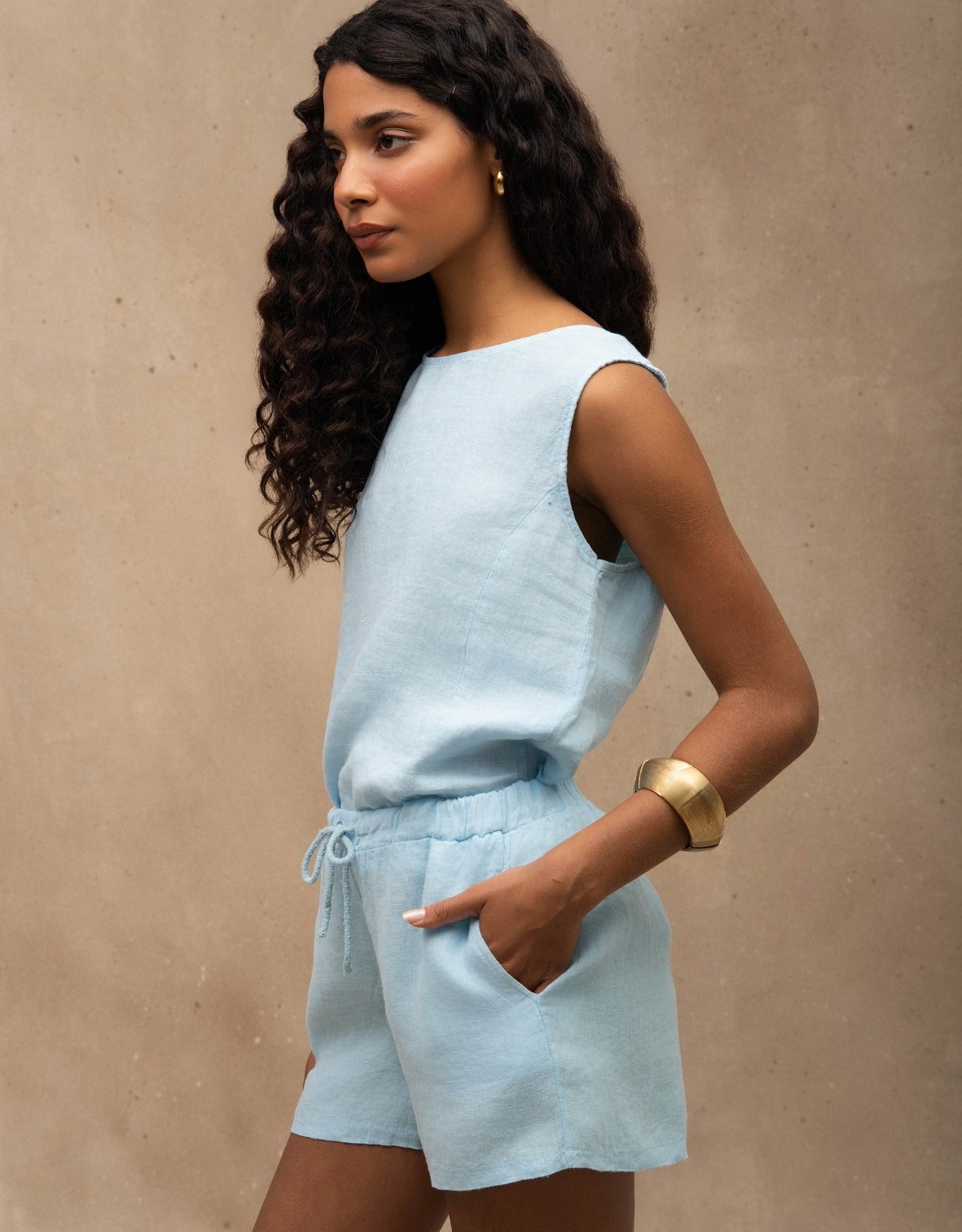 SHORT BASIC MADRE REINA LINHO AZUL ÁGATA