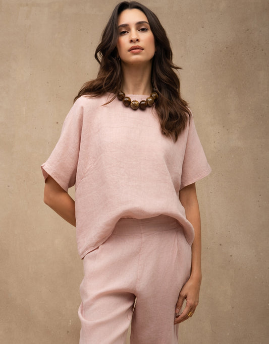 T-SHIRT CLASSIC LINEN MADRE REINA LINHO ROSA PÓ