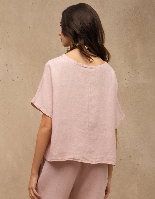 T-SHIRT CLASSIC LINEN MADRE REINA LINHO ROSA PÓ