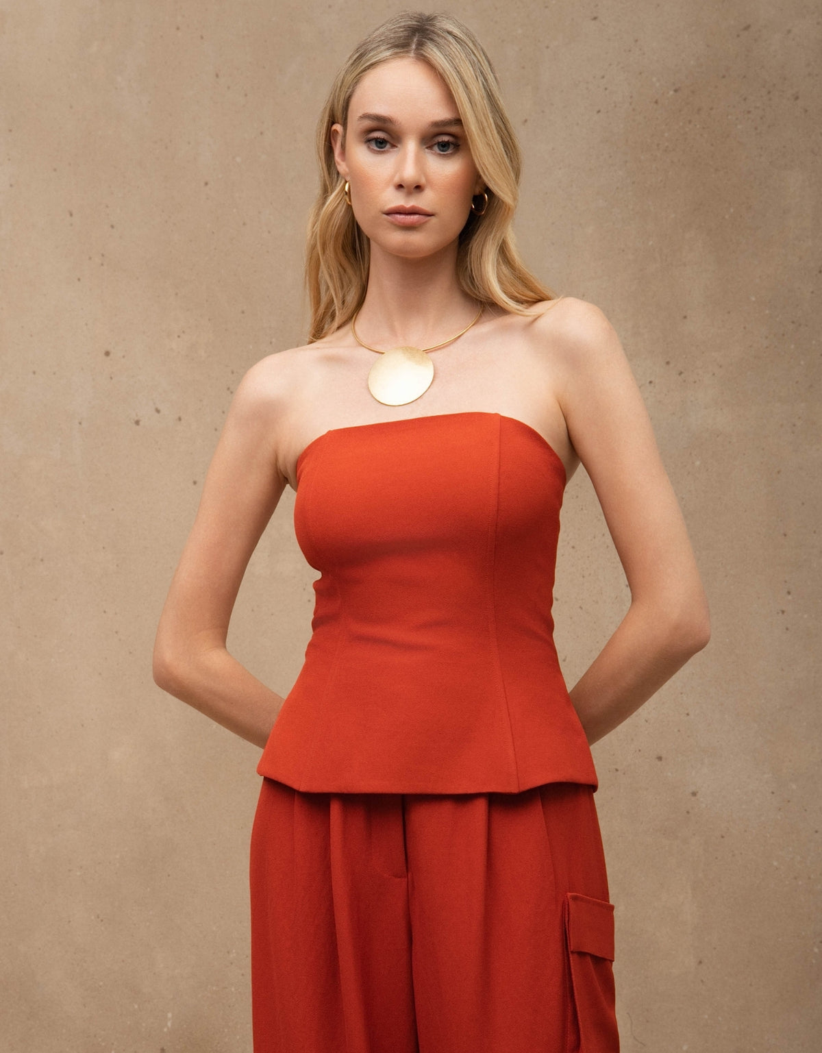 TOP CORSET LEONA MADRE REINA CREPE PATOU LARANJA PAPRIKA