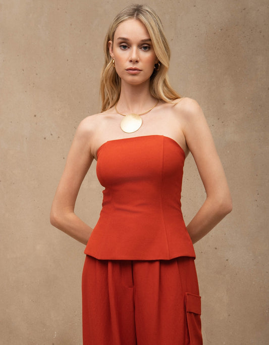 TOP CORSET LEONA MADRE REINA CREPE PATOU LARANJA PAPRIKA