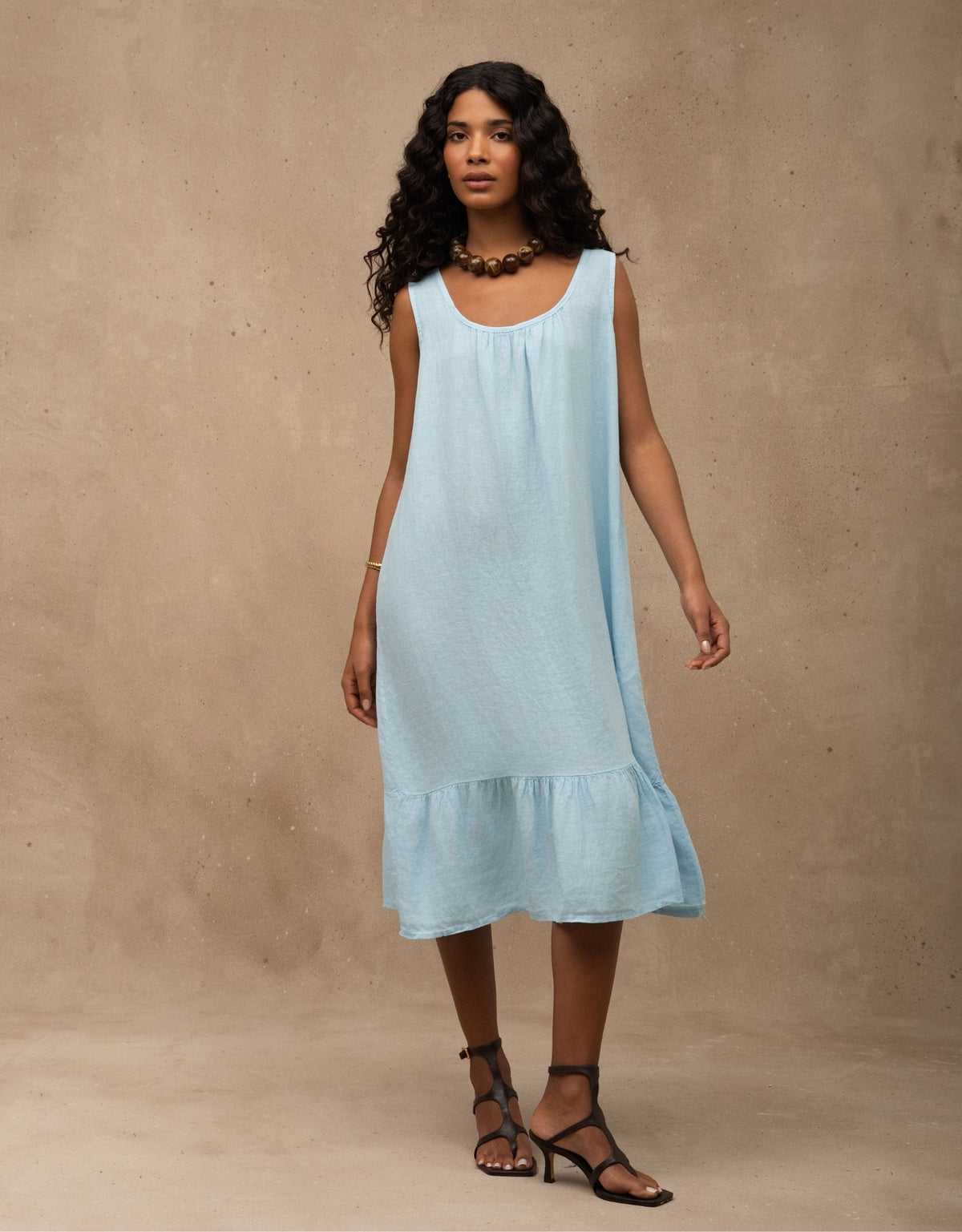 VESTIDO BIA MADRE REINA LINHO AZUL ÁGATA