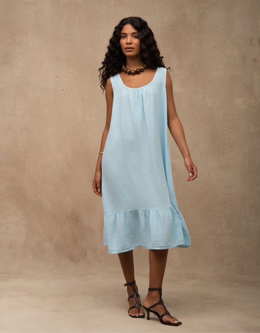 VESTIDO BIA MADRE REINA LINHO AZUL ÁGATA