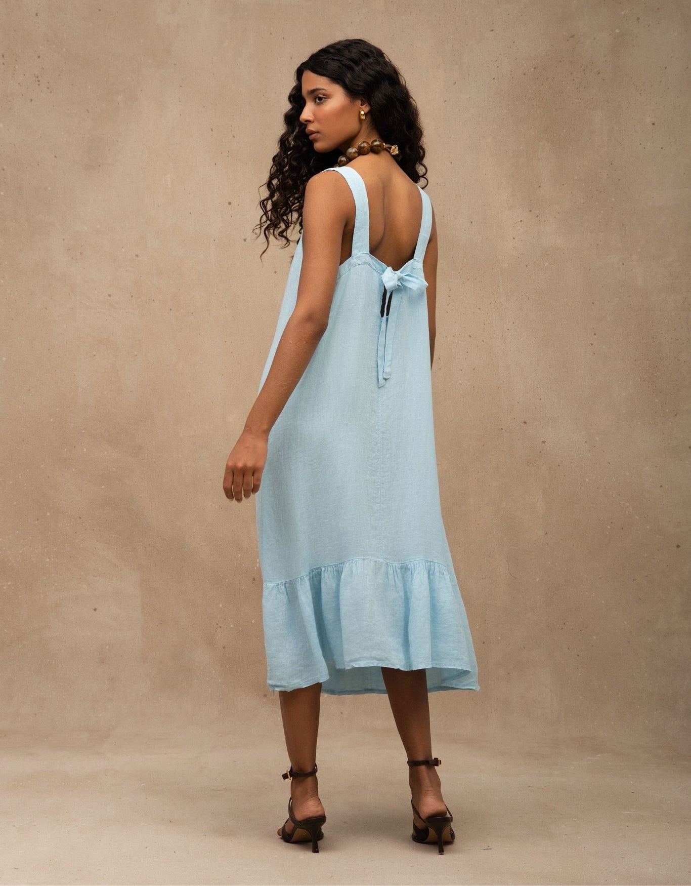 VESTIDO BIA MADRE REINA LINHO AZUL ÁGATA