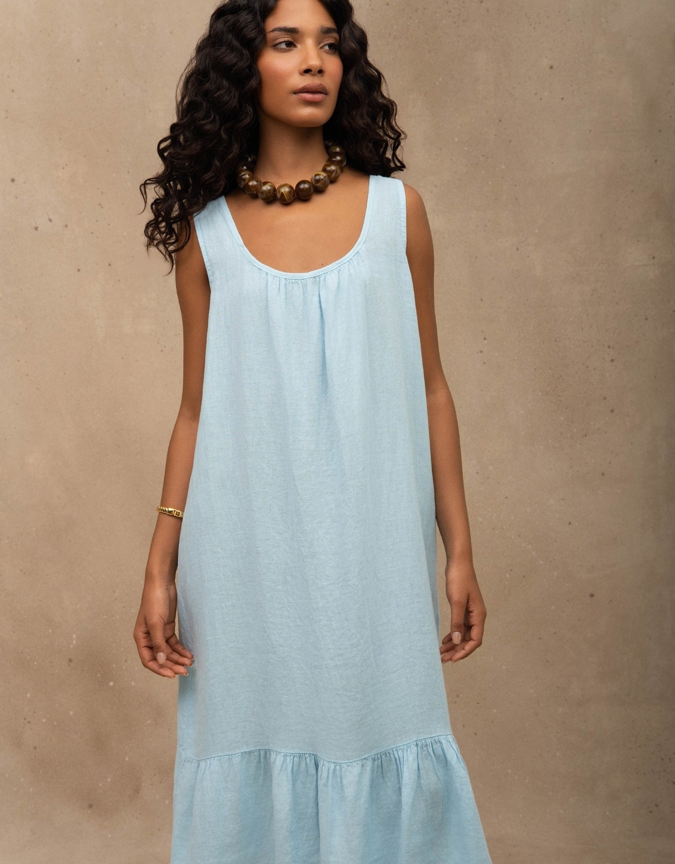 VESTIDO BIA MADRE REINA LINHO AZUL ÁGATA