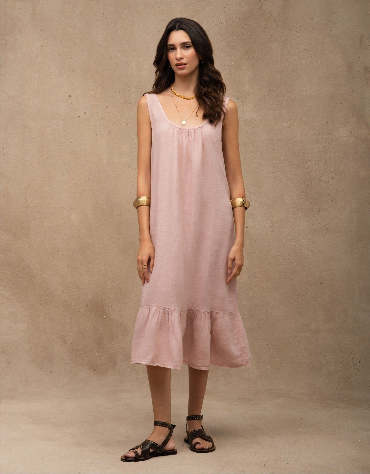 VESTIDO BIA MADRE REINA LINHO ROSA PÓ