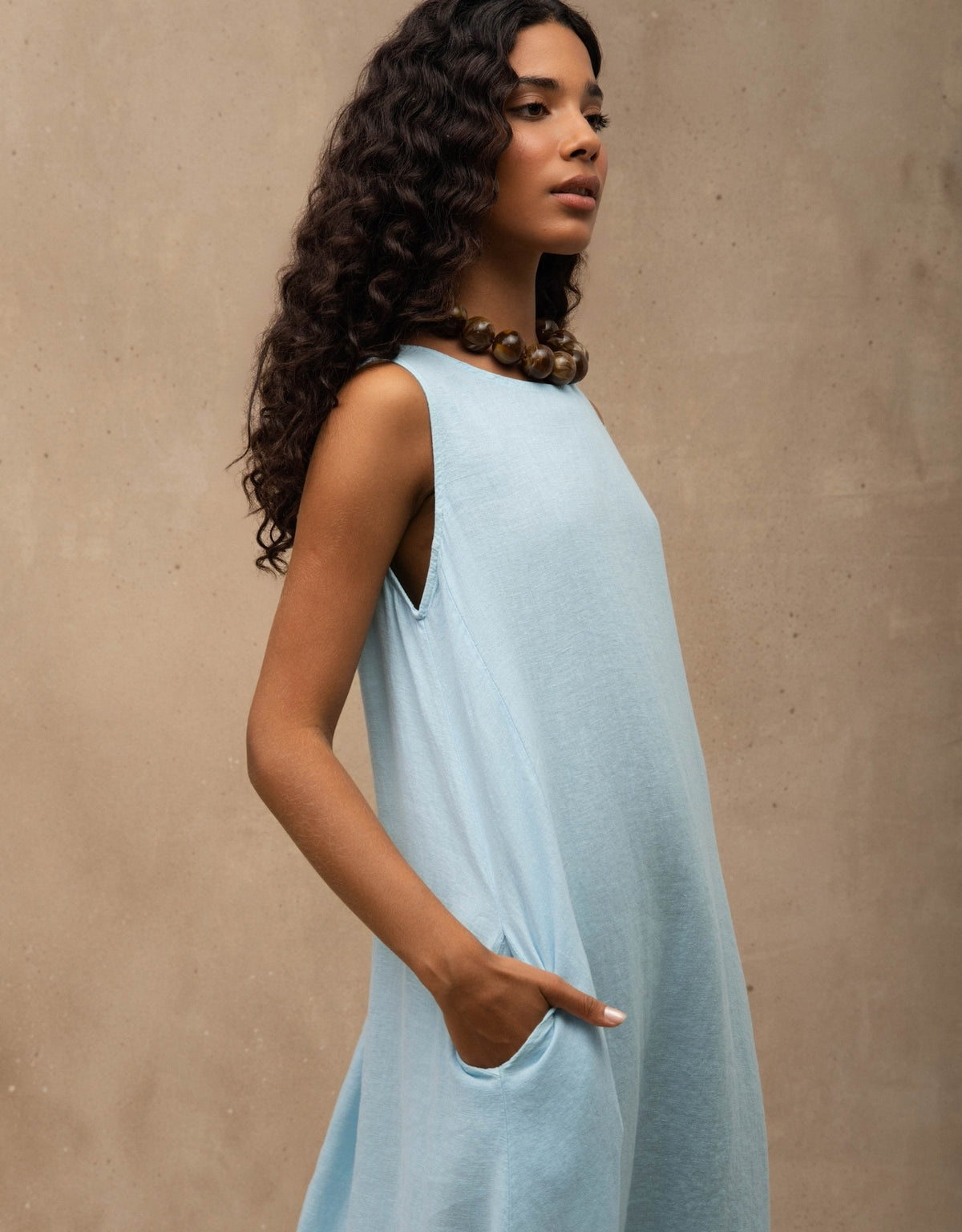 VESTIDO CLASSIC MADRE REINA LINHO AZUL ÁGATA