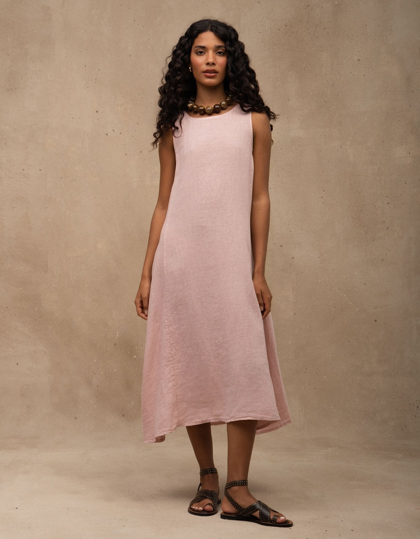 VESTIDO CLASSIC MADRE REINA LINHO ROSA PÓ