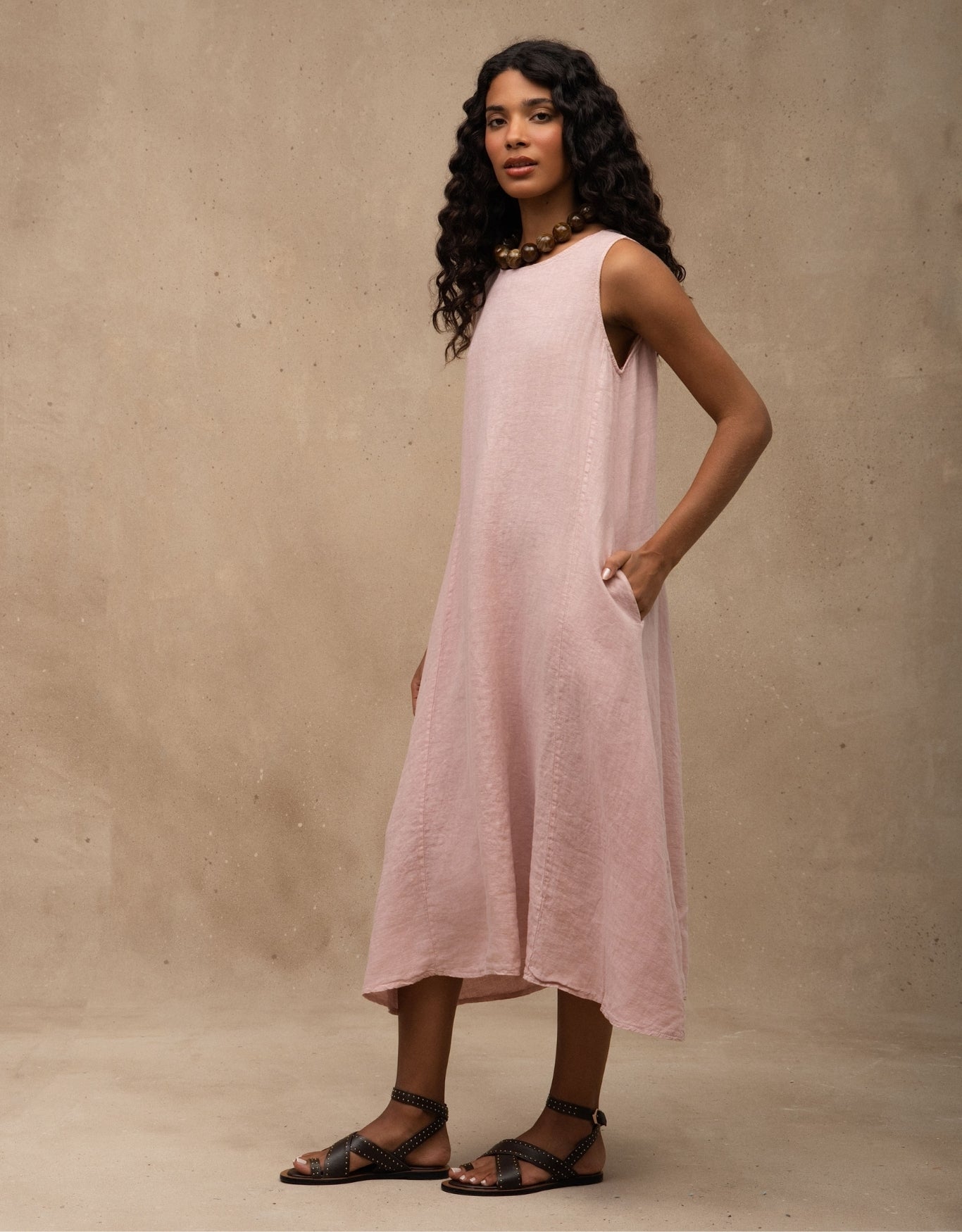 VESTIDO CLASSIC MADRE REINA LINHO ROSA PÓ