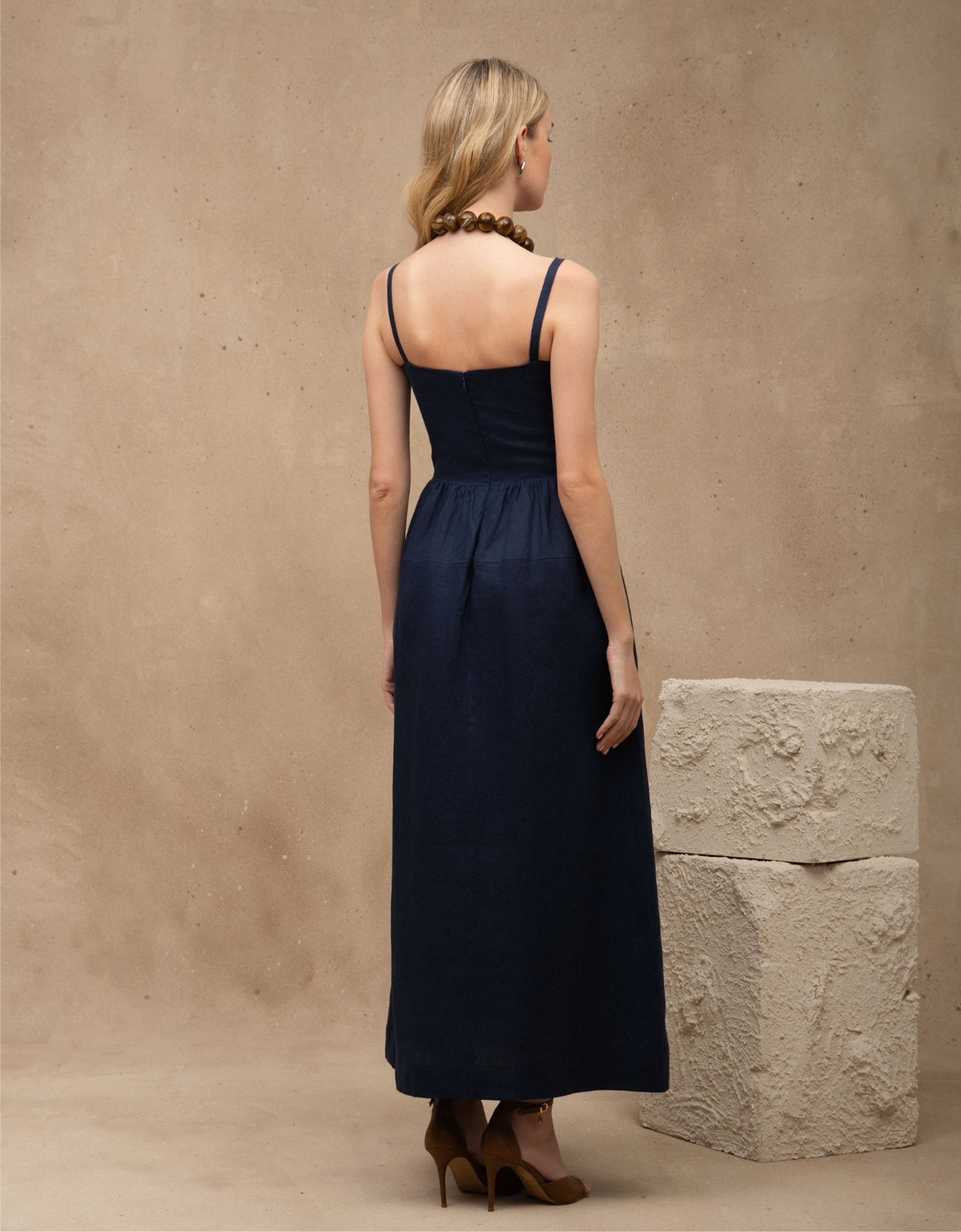 VESTIDO LÍVIA MADRE REINA LINHO AZUL MARINE