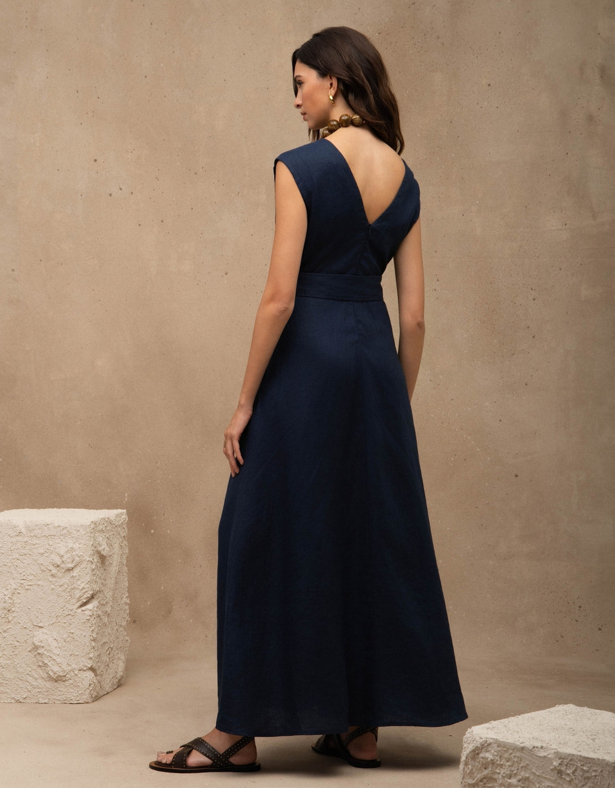 VESTIDO RITA MADRE REINA LINHO AZUL MARINE