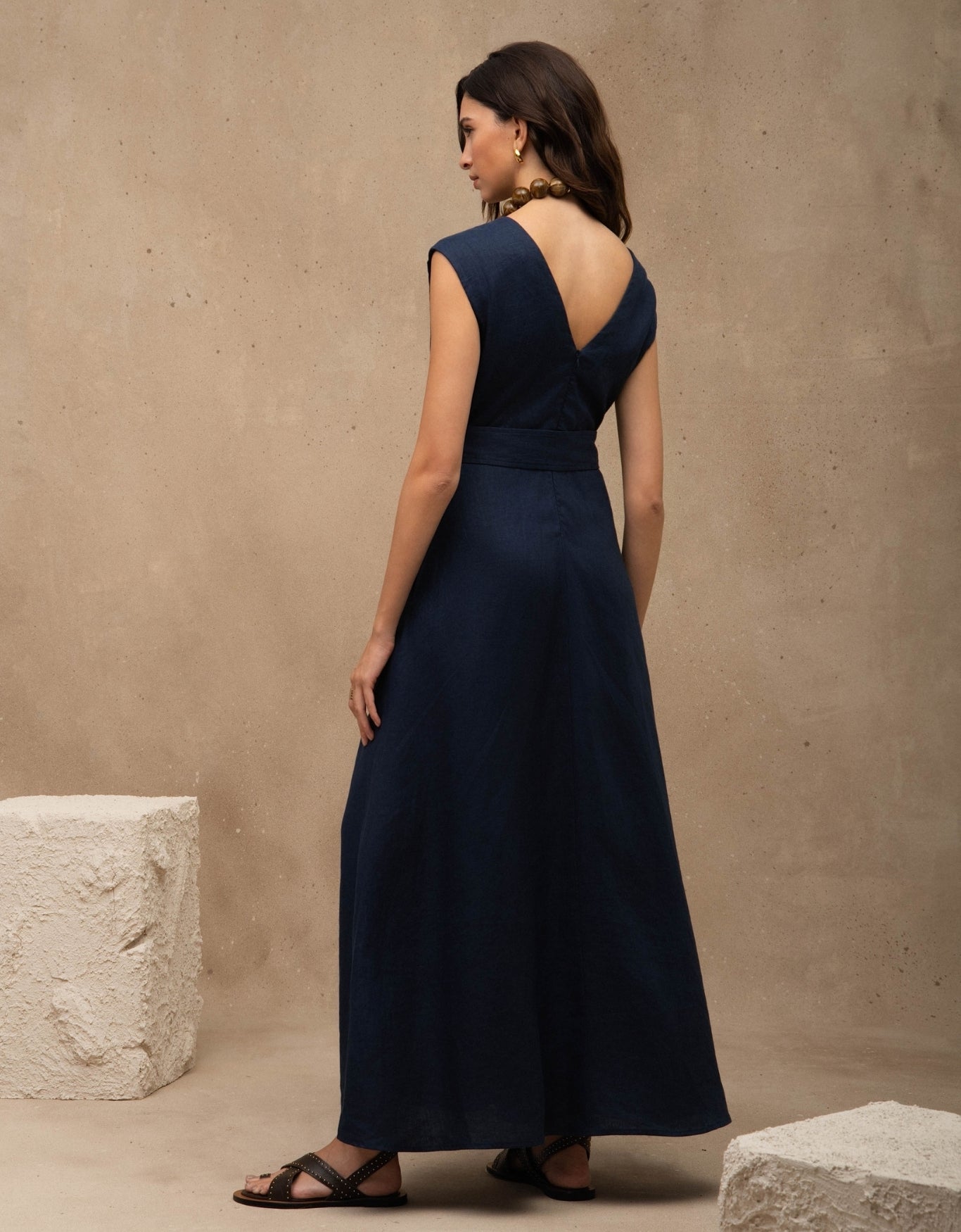 VESTIDO RITA MADRE REINA LINHO AZUL MARINE