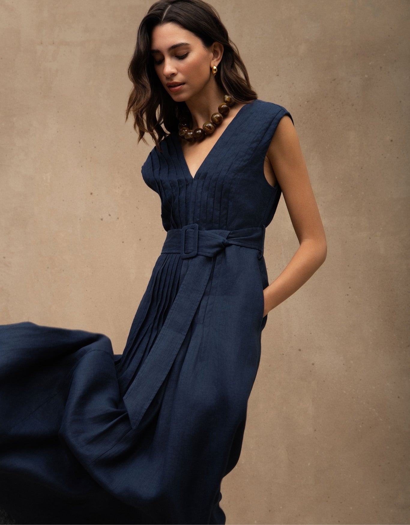 VESTIDO RITA MADRE REINA LINHO AZUL MARINE